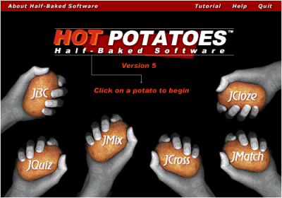 Uvodni zaslon programa Hot Potatoes