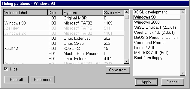 Setup: Partition hiding (11k)