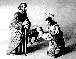 Sv. druina, lipov les, jasline figure mengekega ljudskega 
umetnika Antona utarja p.d. Gregevega Toneta, hrani druina uteri iz Menga.