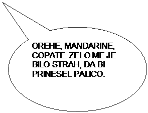 Ovalni obla�ek: OREHE, MANDARINE, COPATE. ZELO ME JE BILO STRAH, DA BI PRINESEL PALICO.

