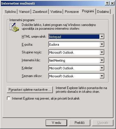 Nastavitev privzete pošte