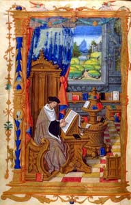 Sv. Hieronim, iluminacija rokopisa o ivljenju, delih in udeih sv. Hieronima, Francija, neznan avtor, 15.-16. stol.