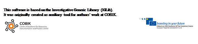 Text Box: This software is based on the Investigative Generic Library (IGLib). 
It was originally created as auxiliary tool for authors work at COBIK. 
 	 
