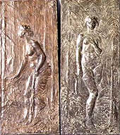 Woman Bather and Girl with Lyre, undated, relief in bronze.  / Kopalka, relief v bronu, ni datirano.